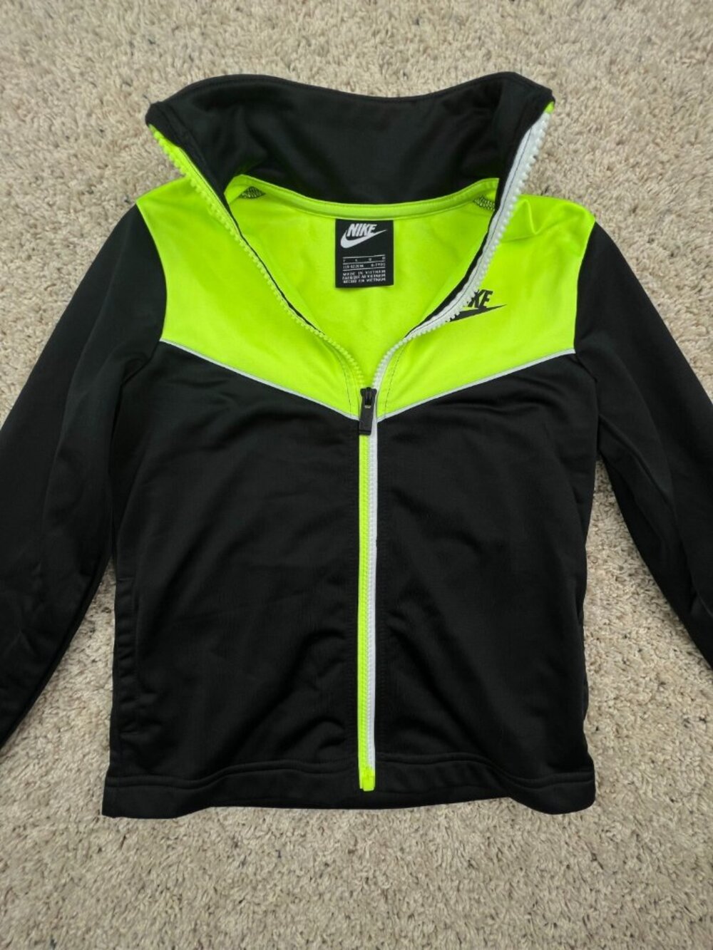 Nike Youth Boys Black Neon Yellow Jacket Full Zip Size 7 Long Sleeve Polyester